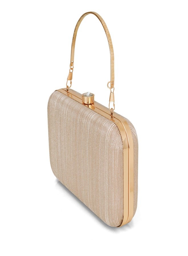 JI ACCESSORIES Elegant Gold Box Clutch for Women Bridal Wedding Party Evening Handbag with Metal Handle and Chain Strap - Image 3